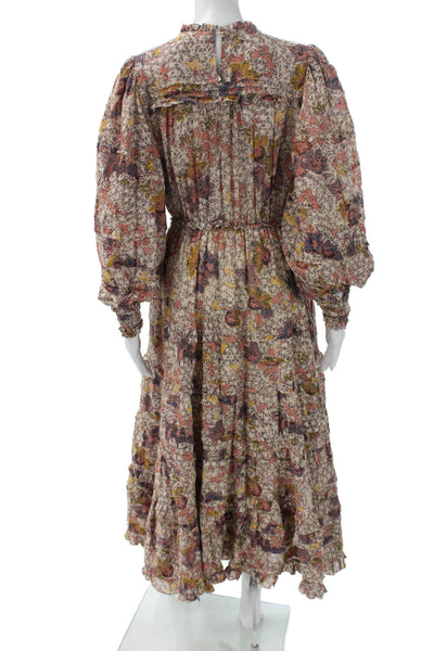 Ulla Johnson Womens Floral Fit & Flare Mock Neck Long Sleeve Dress Size 2