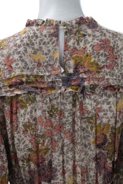 Ulla Johnson Womens Floral Fit & Flare Mock Neck Long Sleeve Dress Size 2