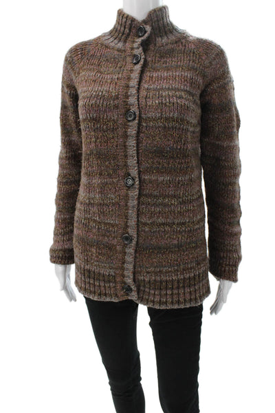 Dolce & Gabbana Womens Cardigan Brown Striped Mock Neck Long Sleeve Size S