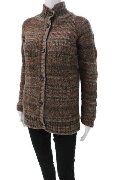 Dolce & Gabbana Womens Cardigan Brown Striped Mock Neck Long Sleeve Size S