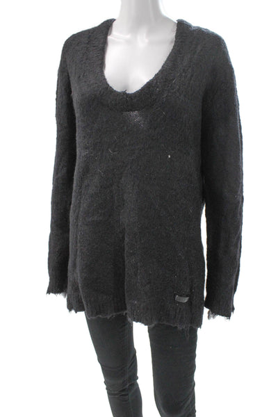 Burberry Brit Women Wool V Neck Pullover Sweater Black Long Sleeve Size S