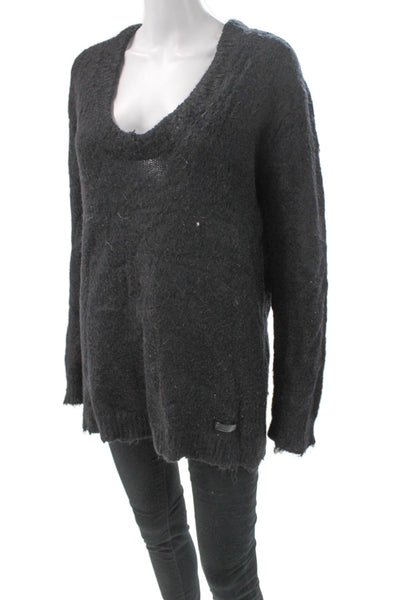 Burberry Brit Women Wool V Neck Pullover Sweater Black Long Sleeve Size S