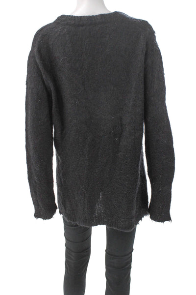 Burberry Brit Women Wool V Neck Pullover Sweater Black Long Sleeve Size S