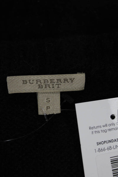 Burberry Brit Women Wool V Neck Pullover Sweater Black Long Sleeve Size S