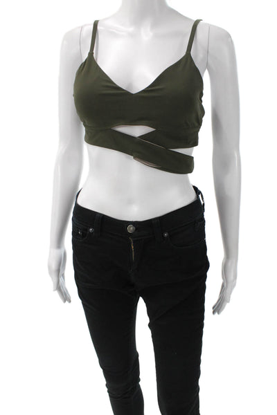 Lululemon Women Sports Bra Green V Neck Sleeveless Nylon Size 8