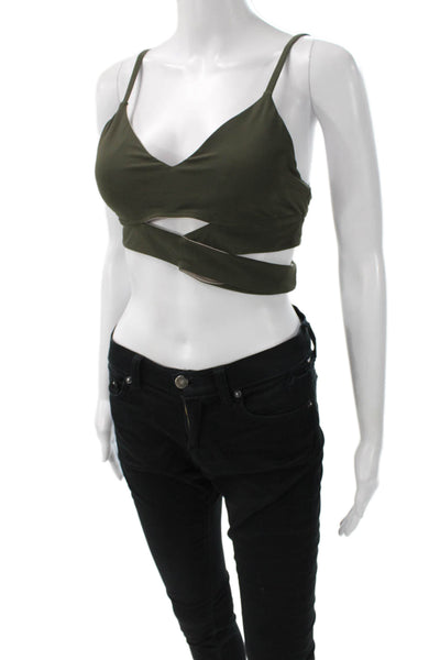Lululemon Women Sports Bra Green V Neck Sleeveless Nylon Size 8