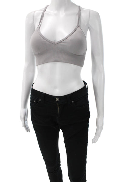 Lululemon Women Sports Bra Gray V Neck Polyester Sleeveless Size 8