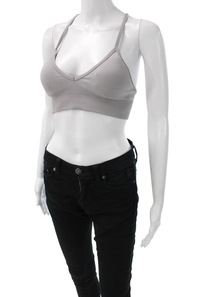 Lululemon Women Sports Bra Gray V Neck Polyester Sleeveless Size 8