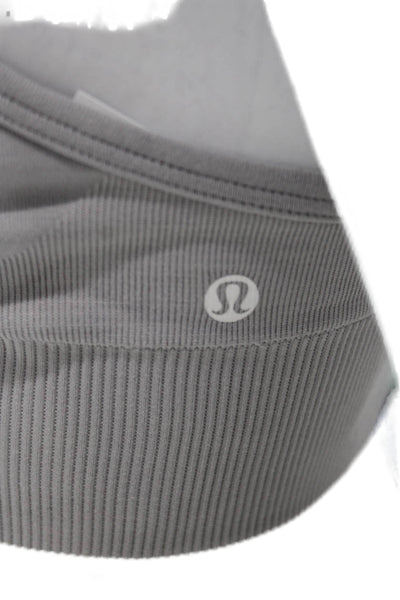 Lululemon Women Sports Bra Gray V Neck Polyester Sleeveless Size 8