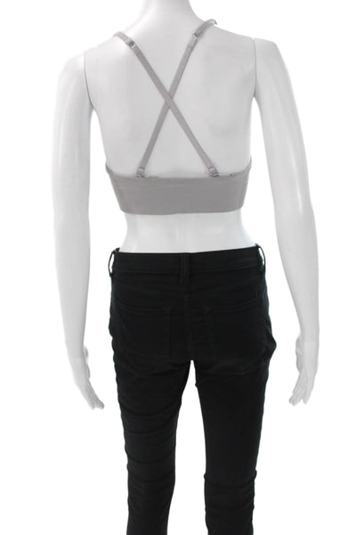 Lululemon Women Sports Bra Gray V Neck Polyester Sleeveless Size 8