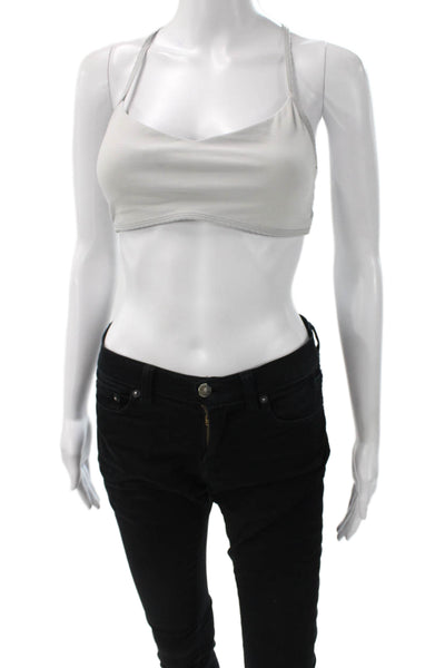 Lululemon Women Gray Striped V-Neck Polyester Sports Bra Sleeveless Size 4
