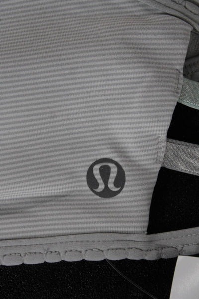 Lululemon Women Gray Striped V-Neck Polyester Sports Bra Sleeveless Size 4