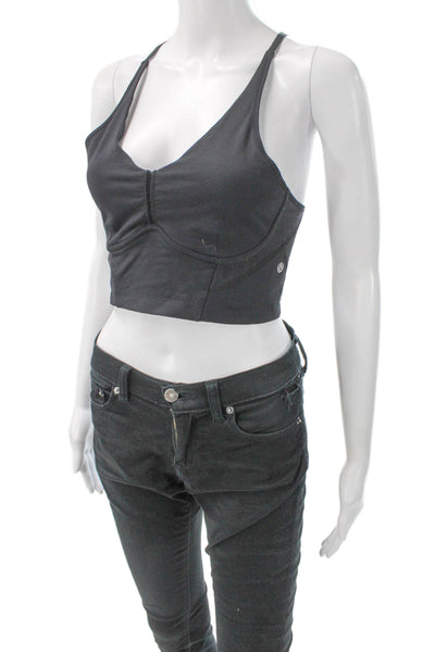 Lululemon Womens Cropped V-Neck Black Tank Polyester Size 4