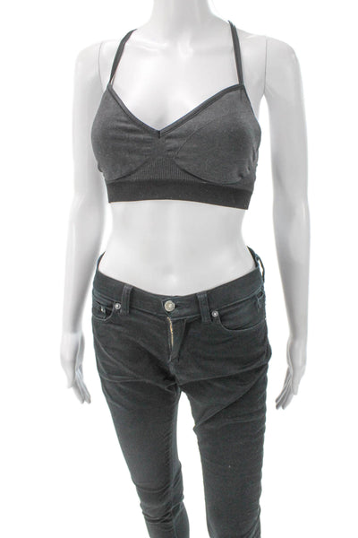 Lululemon Womens Sports Bra Gray V Neck Sleeveless Pullover Polyester Size 4