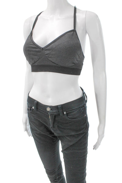Lululemon Womens Sports Bra Gray V Neck Sleeveless Pullover Polyester Size 4