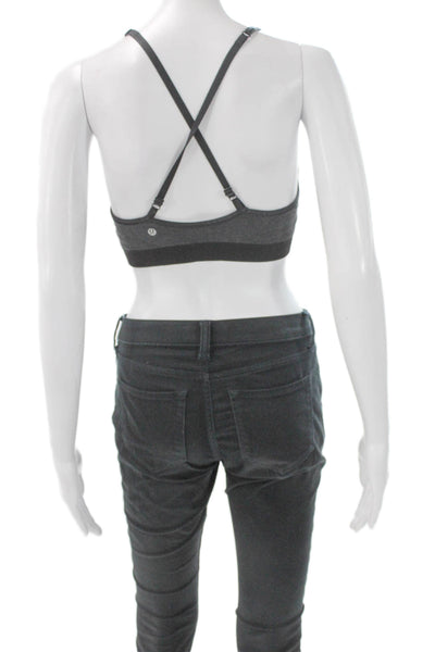 Lululemon Womens Sports Bra Gray V Neck Sleeveless Pullover Polyester Size 4
