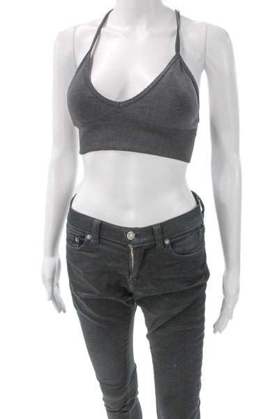 Lululemon Womens Sports Bra Gray V Neck Sleeveless Polyester Pullover Size 8