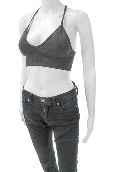 Lululemon Womens Sports Bra Gray V Neck Sleeveless Polyester Pullover Size 8