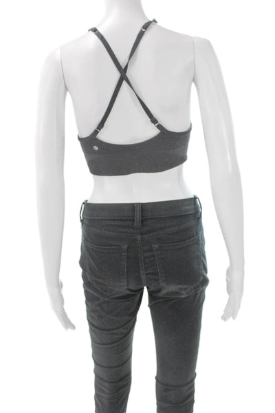 Lululemon Womens Sports Bra Gray V Neck Sleeveless Polyester Pullover Size 8