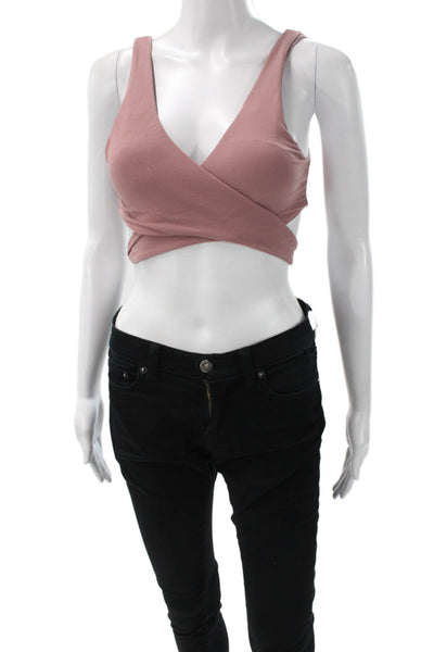 Lululemon Womens Sports Bra Pink V-Neck Tie Back Polyester Size 6