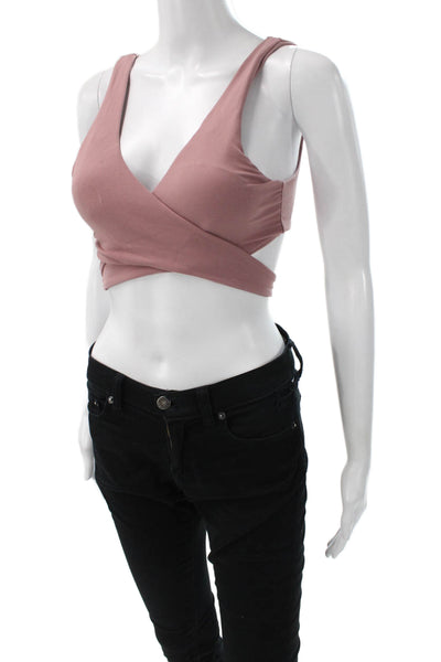 Lululemon Womens Sports Bra Pink V-Neck Tie Back Polyester Size 6