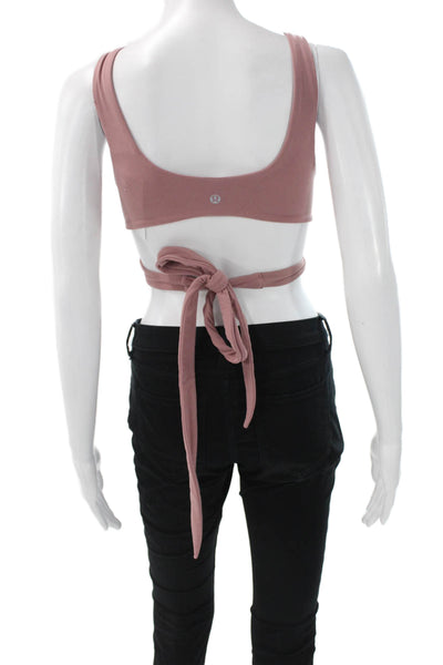 Lululemon Womens Sports Bra Pink V-Neck Tie Back Polyester Size 6