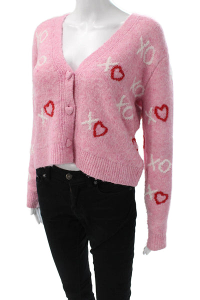 Cupcakes And Cashmere Womens Pink V-Neck Heart Cardigan Long Sleeve Size S