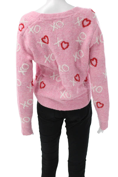 Cupcakes And Cashmere Womens Pink V-Neck Heart Cardigan Long Sleeve Size S