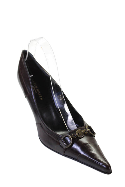Karen Millen Womens Leather Pointed Toe Gold Tone Pumps Brown Size 39 9