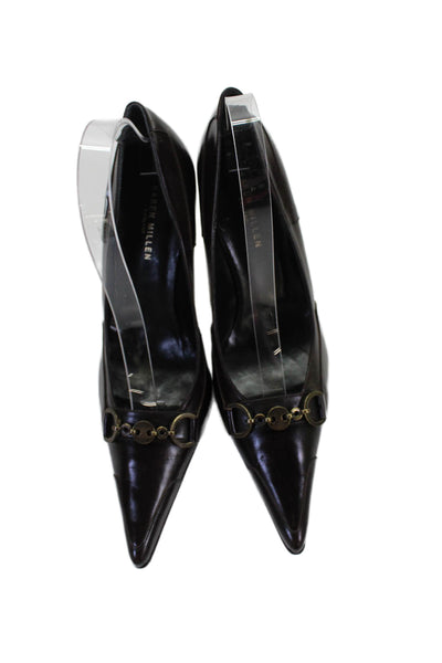 Karen Millen Womens Leather Pointed Toe Gold Tone Pumps Brown Size 39 9