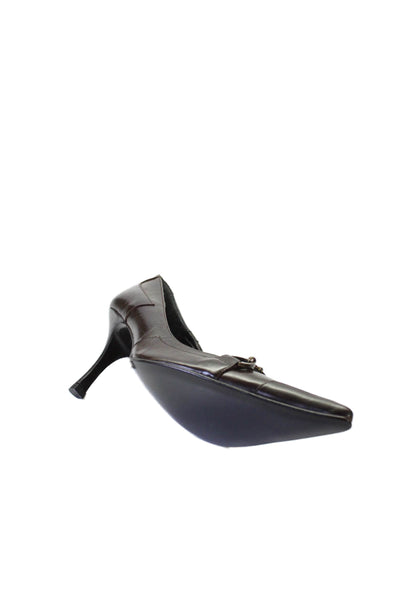 Karen Millen Womens Leather Pointed Toe Gold Tone Pumps Brown Size 39 9