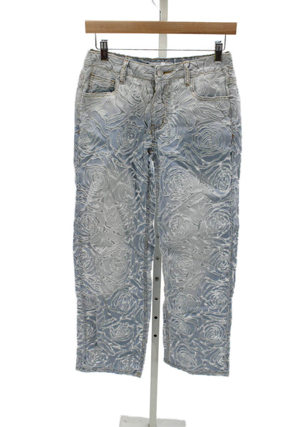 Innovare Denim Women Straight Jeans Blue Floral Cotton High Rise Size S