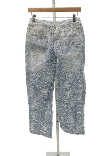 Innovare Denim Women Straight Jeans Blue Floral Cotton High Rise Size S