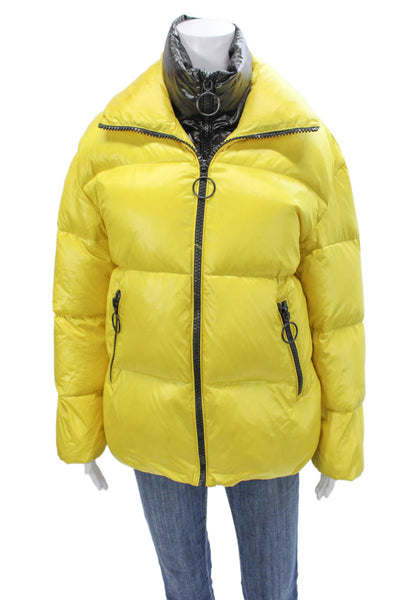 The Very Warm Womens Puffer Jacket Yellow Polyester Zip Long Sleeve Size S