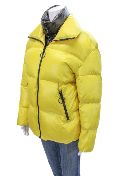The Very Warm Womens Puffer Jacket Yellow Polyester Zip Long Sleeve Size S
