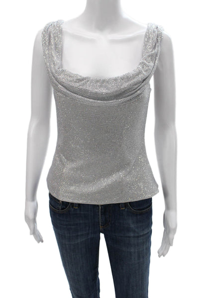 Zara Women Basic Cowl Neck Tank Silver Sleeveless Zip Size S