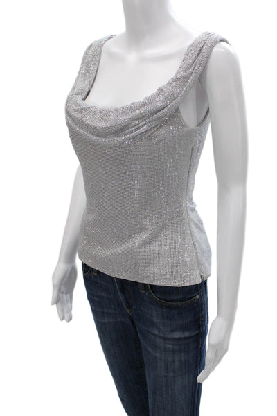 Zara Women Basic Cowl Neck Tank Silver Sleeveless Zip Size S