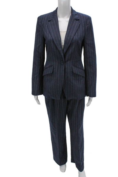 Favorite Daughter Womens Striped One Button Blazer Pants Suit Set Navy Size 6