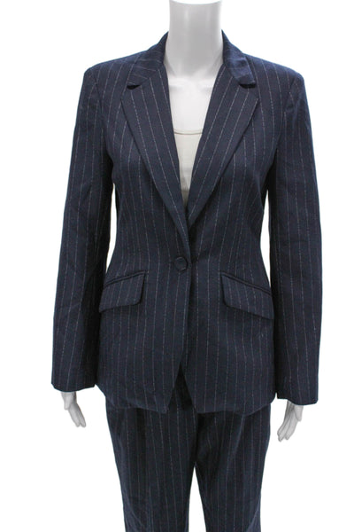 Favorite Daughter Womens Striped One Button Blazer Pants Suit Set Navy Size 6