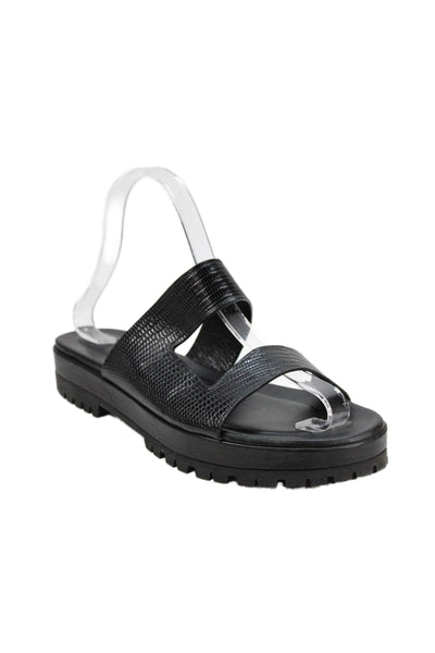 Tamara Mellon Womens Embossed Slip On Sandals Shoes Black Size 7