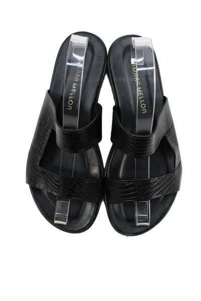 Tamara Mellon Womens Embossed Slip On Sandals Shoes Black Size 7