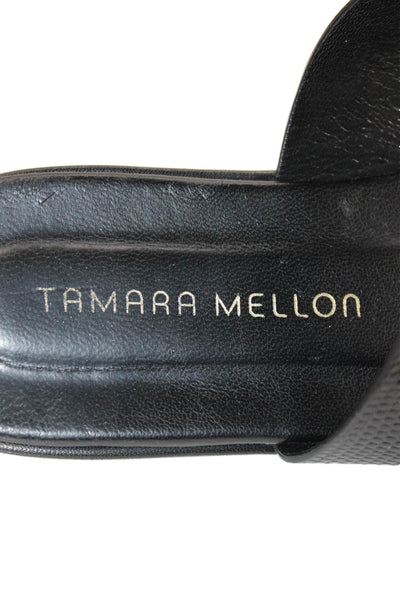 Tamara Mellon Womens Embossed Slip On Sandals Shoes Black Size 7