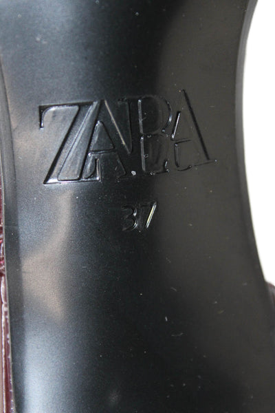 Zara Womens Crisscross Buckle Detail Slingbacks Heels Shoes Burgundy Size 7