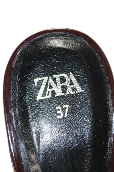 Zara Womens Crisscross Buckle Detail Slingbacks Heels Shoes Burgundy Size 7