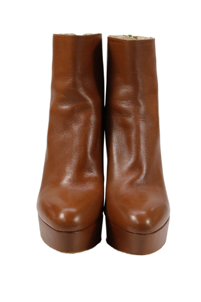 Zara Basic Womens Zip Block Heels Platform Ankle Boots Shoes Brown Size 7