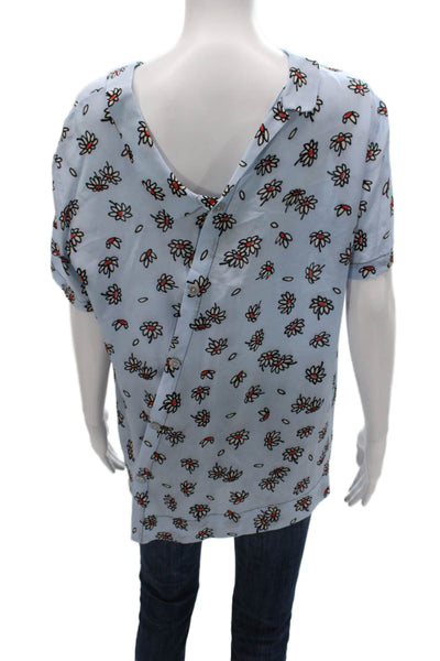 Marni Women T-Shirt Silk Floral Collared Short Sleeve Button Blue Size 46