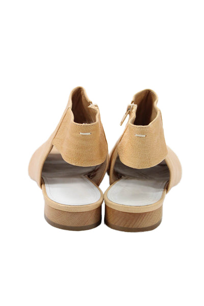 Maison Martin Margiela Womens Leather Open Toe Zip Sandals Shoes Brown Size 8