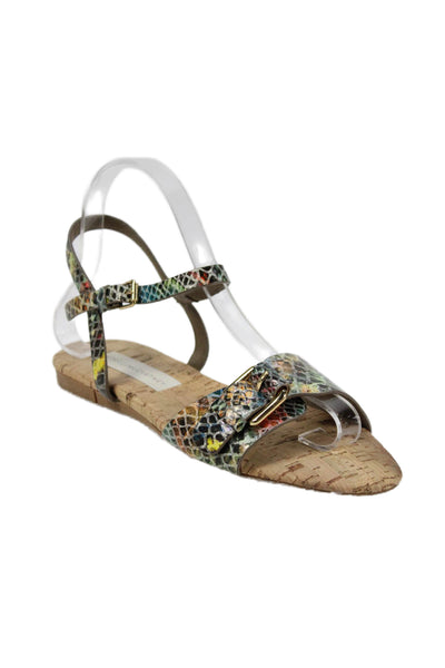 Stella McCartney Womens Multicolor Embossed Buckle Detail Sandals Shoes Size 8