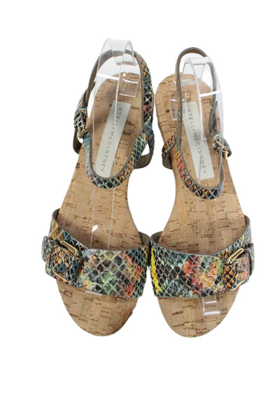 Stella McCartney Womens Multicolor Embossed Buckle Detail Sandals Shoes Size 8