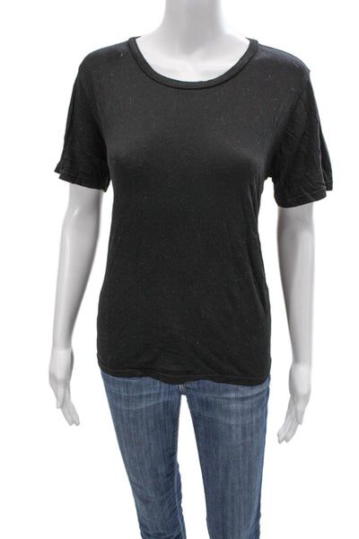 Monrow Womens Basic Short Sleeve Round Neck Black Cotton T-Shirt Size S